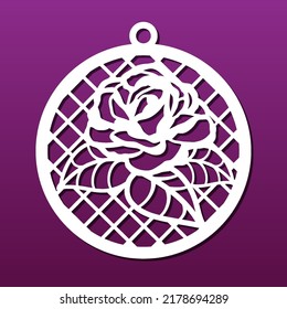 Mandala de corte láser, plantilla para corte cnc, esténcil de morir. Pendant, colgado de paredes, medallón, montaña. Decoración rosa flowe.r Arte de papel, tallado de metal o grabado. Ilustración del vector
