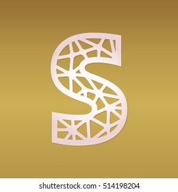 Laser cut monogram initial letter S with mosaic pattern. Die cut mesh letter S. Trendy elegant alphabet drop cap.