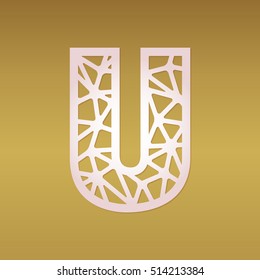 Laser cut monogram initial letter U with mosaic pattern.