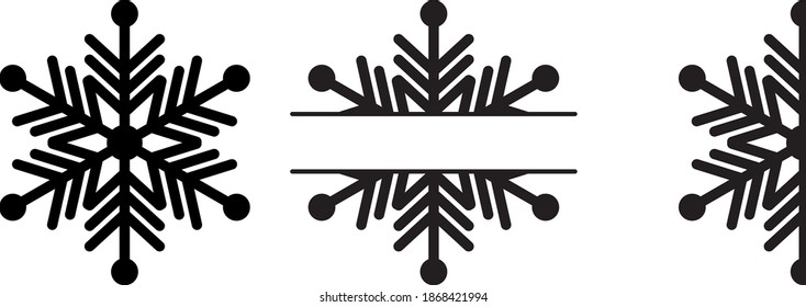 Laser cut openwork snowflakes. Lace festive ornament template. Stencil for scrapbooking, card with space for text. Vector illustration isolated on white background.
