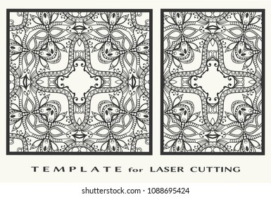 Laser cut ornamental panel, geometric pattern. Die cut card, cutout template for invitation, envelope. Suitable for printing, engraving, laser cutting paper, wood, metal, stencil manufacturing