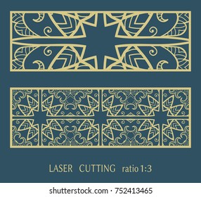 Laser cut ornamental panel, geometric pattern. Die cut card, cutout template for invitation, envelope. Suitable for printing, engraving, laser cutting paper, wood, metal, stencil manufacturing