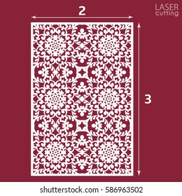Laser cut ornamental panel with pattern. May be use for die cutting. Laser cut card. Template of wedding invitation. Cabinet fretwork panel. Lasercut metal panel. Wood carving. 