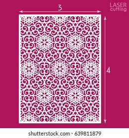 Laser cut ornamental panel with pattern. May be use for die cutting. Laser cut card. Template of wedding invitation. Cabinet fretwork panel. Lasercut metal panel. Wood carving. Vector.