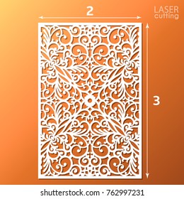 Laser cut ornamental panel with pattern. Template of wedding invitation or greeting card. Cabinet fretwork screen. Metal design, wood carving.