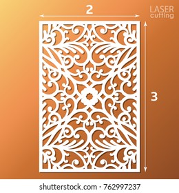 Laser cut ornamental panel with pattern. Template of wedding invitation or greeting card. Cabinet fretwork screen. Metal design, wood carving.