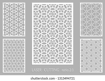 Laser cut ornamental panel set, geometric pattern. Die cut card, cutout template for invitation, envelope. Suitable for printing, engraving, laser cutting paper, wood, metal, stencil manufacturing