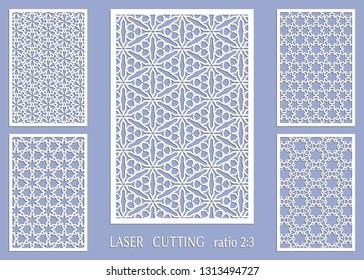 Laser cut ornamental panel set, geometric pattern. Die cut card, cutout template for invitation, envelope. Suitable for printing, engraving, laser cutting paper, wood, metal, stencil manufacturing