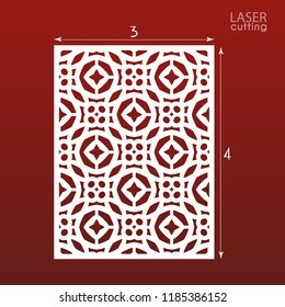 Laser cut ornamental panel template with pattern. May be use for die cutting. Lazer cut card. Template for wedding invitation. Cabinet fretwork screen. Lasercut metal panel. Wood carving.