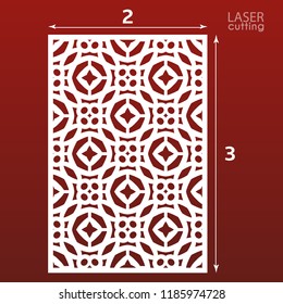 Laser cut ornamental panel template with pattern. May be use for die cutting. Lazer cut card. Template for wedding invitation. Cabinet fretwork screen. Lasercut metal panel. Wood carving.