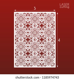 Laser cut ornamental panel template with pattern. May be use for die cutting. Lazer cut card. Template for wedding invitation. Cabinet fretwork screen. Lasercut metal panel. Wood carving.