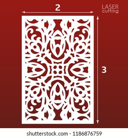 Laser cut ornamental panel template with pattern. May be use for die cutting. Lazer cut card. Template for wedding invitation. Cabinet fretwork screen. Lasercut metal panel. Wood carving.