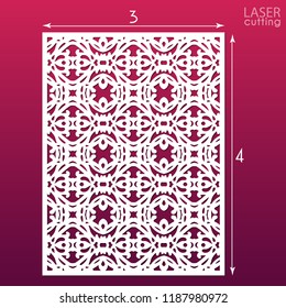 Laser cut ornamental panel template with pattern. May be use for die cutting. Lazer cut card. Template for wedding invitation. Cabinet fretwork screen. Lasercut metal panel. Wood carving.