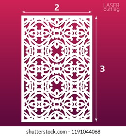 Laser cut ornamental panel template with pattern. May be use for die cutting. Lazer cut card. Template for wedding invitation. Cabinet fretwork screen. Lasercut metal panel. Wood carving.