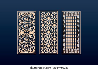 Laser cut ornamental panel templates set decorative lace borders patterns vector 