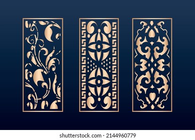 Laser cut ornamental panel templates set decorative lace borders patterns vector 