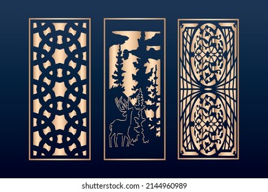 Laser cut ornamental panel templates set decorative lace borders patterns vector 