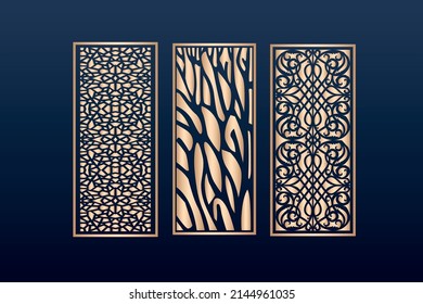 Laser cut ornamental panel templates set decorative lace borders patterns vector 
