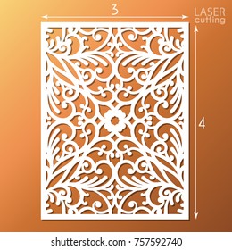 Laser cut ornamental panel with vintage baroque pattern. Beautiful openwork template of wedding invitation or greeting card. Cabinet fretwork screen. Metal design, wood carving.