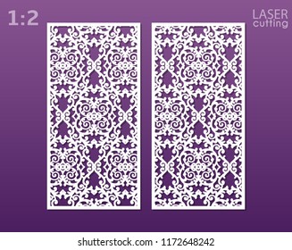 Laser corte painéis ornamentais com padrão. Pode ser usado para cortar matrizes. Modelo de convite de casamento ou cartão de saudação. Painel de estrutura de gabinete. Painel de metal com lasercut. Escultura em madeira. Vetor.