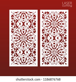 Laser cut ornamental set panel templates with pattern. May be use for die cutting. Lazer cut card. Template for wedding invitation. Cabinet fretwork screen. Lasercut metal panel. Wood carving.