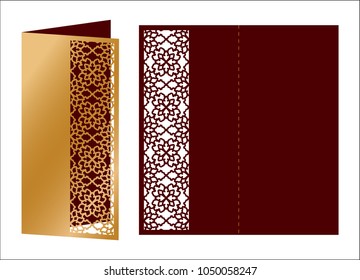 Laser cut ornamental vector template. Luxury Greeting card, envelope or wedding invitation card template. Die cut paper card with openwork ornament. Cut Out paper card. Ornamental embellishment.