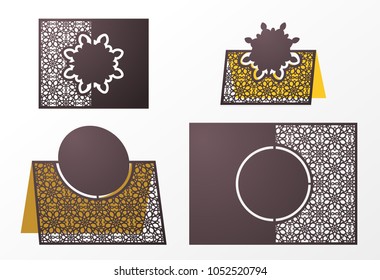 Laser cut ornamental vector template. Table Number, Place, Wedding seats card, Table guests, dining table card, Escort card. Cut Out paper card for laser cutting or die cutting template. 