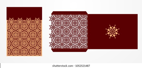 Laser cut ornamental vector template. Luxury Greeting card, envelope or wedding invitation card template. Die cut paper card with openwork ornament. Use for any occasion 
