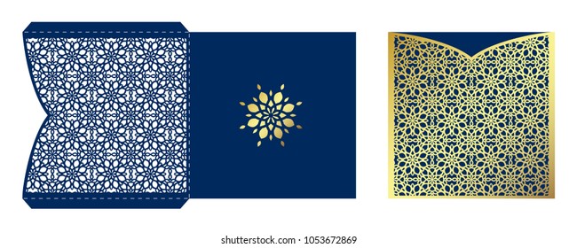 Laser cut ornamental vector template. Luxury square greeting card, envelope or wedding invitation card template. Cut Out paper card for laser cutting or die cutting template. Ornamental embellishment