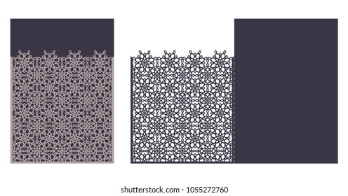 Laser cut ornamental vector template. Luxury Greeting card, envelope or wedding invitation card template. Die cut paper card with openwork ornament. Use for any occasion 
