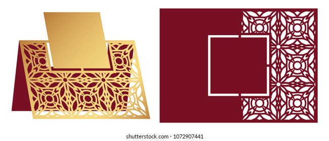 Laser cut ornamental vector template. Freestanding table Number, Name, Place, Wedding seats card, Table guests or dining table card, Escort card. Cut Out paper map for laser cutting