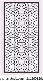 Laser cut panel. Abstract geometric pattern with lines, rhombuses, squares.engraving, paper cut. Stencil lattice ornaments.Door Cnc design .