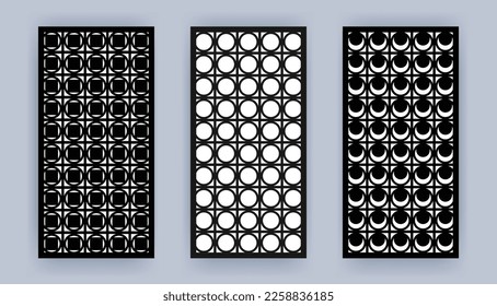 Laser cut panel. Abstract geometric pattern with lines, rhombuses, squares. Elegant decorative template, CNC design 