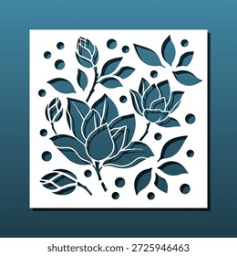 Painel de corte a laser ou montanha-russa, estêncil de corte CNC. Padrão floral, estilo árabe ou oriental, painéis quadrados para decoração de casa, arte de parede, telas de privacidade do quarto. Ilustração vetorial