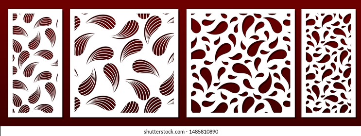 Laser cut panel decor template, abstract geometric pattern. Metal cutting, wood carving stenciil, paper art, fretwork. Useful for interior design, card background decoration. Vector set.