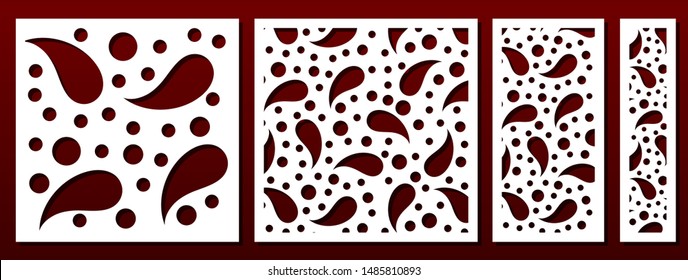 Laser cut panel decor template, abstract geometric pattern. Metal cutting, wood carving stenciil, paper art, fretwork. Useful for interior design, card background decoration. Vector set.