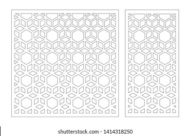 Laser cut panel. Decorative card for cutting. Arabic, line art pattern. Ratio 1:2, 1:1. Vector illustration.