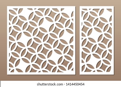 Laser cut panel. Decorative card for cutting. Arabic, line art pattern. Ratio 1:2, 1:1. Vector illustration.