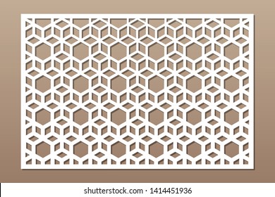 Laser cut panel. Decorative card for cutting. Arabic, line art pattern. Ratio 2:3. Vector illustration.