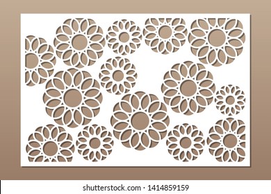 Laser cut panel. Decorative card for cutting. Flower art geometry pattern. Ratio 2:3. Vector illustration.