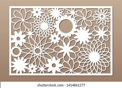 Laser cut panel. Decorative card for cutting. Flower art geometry pattern. Ratio 2:3. Vector illustration.