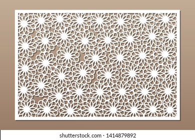 Laser cut panel. Decorative card for cutting. Flower Mandala Arabic art pattern. Ratio 2:3. Vector illustration.