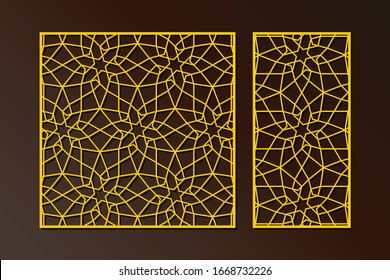 Laser cut panel decorative design. Cutout silhouette with arabic girih geometric pattern. Suitable for printing invitations, laser cutting stencil, wood and metal decorations.