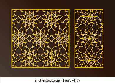 Laser cut panel decorative design. Cutout silhouette with arabic girih geometric pattern. Suitable for printing invitations, laser cutting stencil, wood and metal decorations.