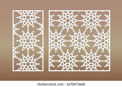 Laser cut panel decorative design. Cutout silhouette with arabic girih geometric pattern. Suitable for printing invitations, laser cutting stencil, wood and metal decorations.
