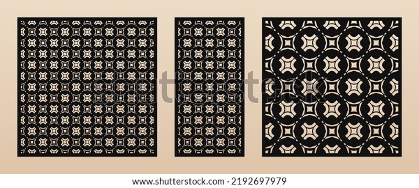 Laser cut panel design. Vector pattern with elegant\
grid, abstract ornaments, floral silhouettes, circles. Template for\
cnc cutting, decorative panels of wood, metal, paper. Aspect ratio\
1:2, 1:1