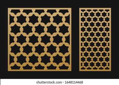 Laser cut panel. Elegant vector template with abstract geometric pattern in Arabian style, ornamental grid, lattice, mesh. Decorative stencil for laser cutting of wood, metal. Aspect ratio 1:1, 1:2