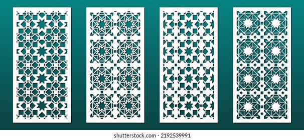 Laser cut panel, geometric islamic pattern. CNC cutting, wall art, home interior decor, room privacy screen. Paper art, card background. Arabic ornament. Vector illustration