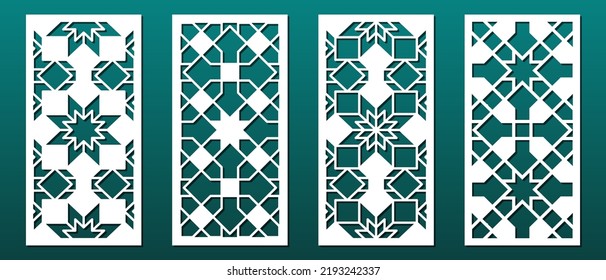 Laser cut panel, geometric islamic pattern. CNC cutting, wall art, home interior decor, room privacy screen. Paper art, card background. Arabic ornament. Vector illustration