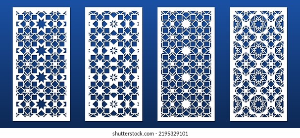 Laser cut panel, geometric islamic pattern. CNC cutting, wall art, home interior decor, room privacy screen. Paper art, card background. Arabic ornament. Vector illustration